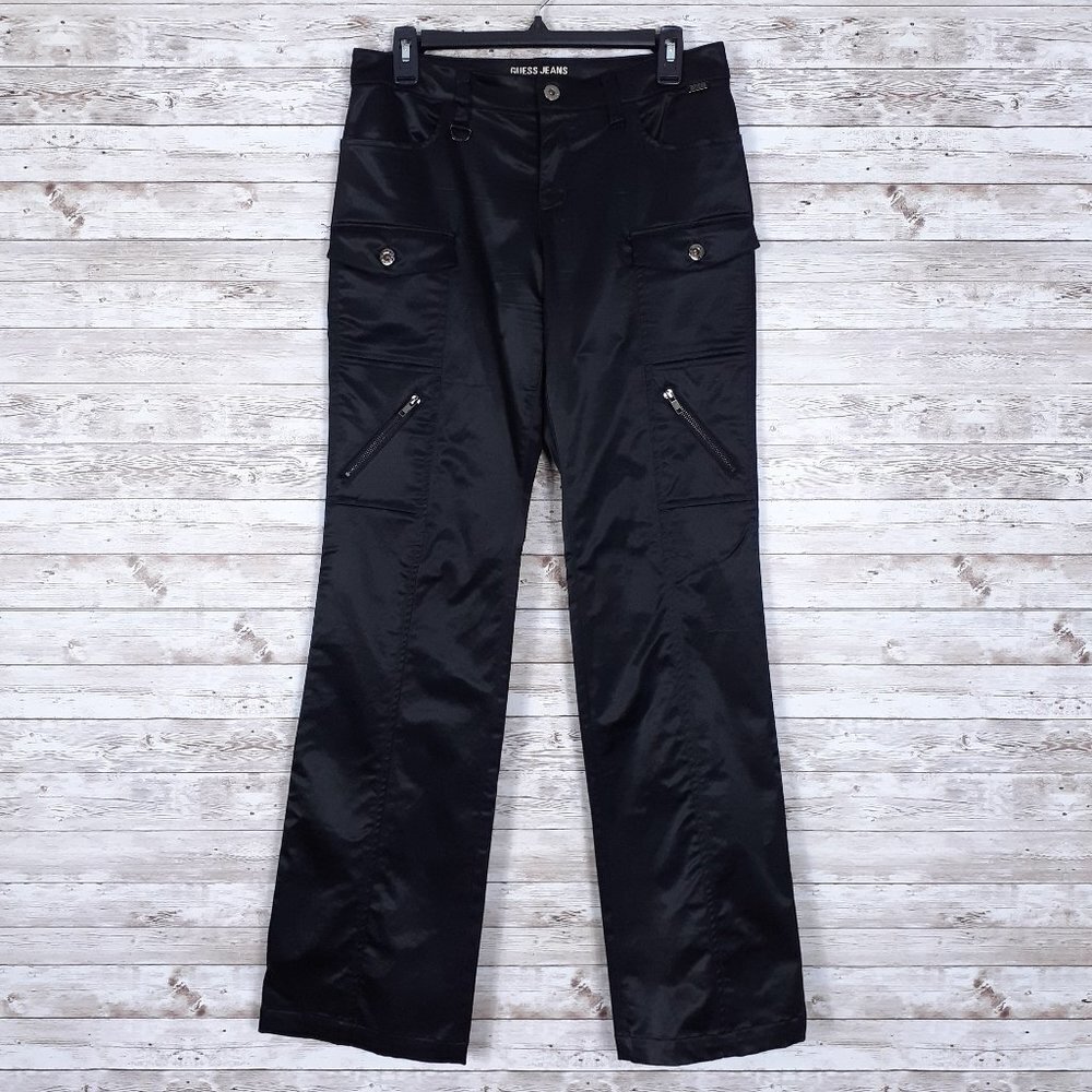 Guess Jeans Womens Pants Sz 30 Shiny Black Stretch 297